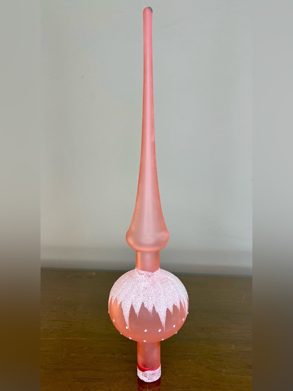 Vintage Christmas Tree Topper Blown Glass Finial Pink-Mica Glitter- WGermany MCM - Picture 3 of 16